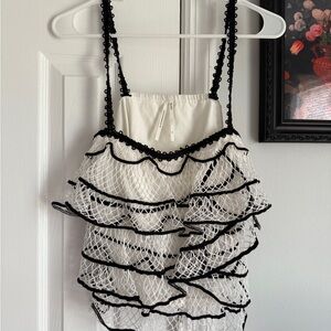 Anthropologie Cream Top with Black Detailing